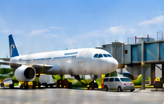 Passenger aircraft parked at an airport gate