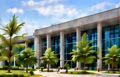 Public building with a glass and concrete facade