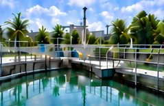 Water treatment basin and maintenance walkway